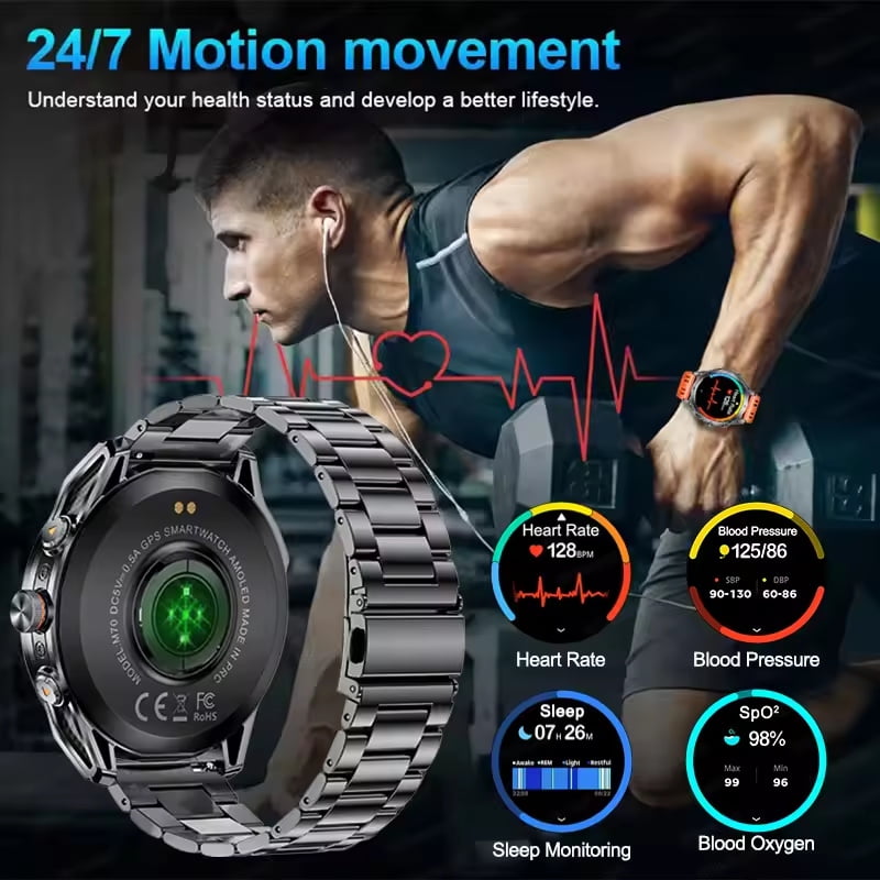 New Military T-Rex 3 Ultra GPS Smart Watch 1000mAh Battery 10ATM Waterproof Compass Flashlight Sports Smartwatch Men