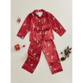 thumbnail image 5 of Cjfdfy Toddler Baby Girl Boy Christmas Silk Stain Pajamas Set Kids Girls PJS Set Sleepwear Fall Winter Clothes Santa Elf Bow Print Long Sleeve Button Down Shirt with Long Pants Set Loungewear 1-7Y, 5 of 9