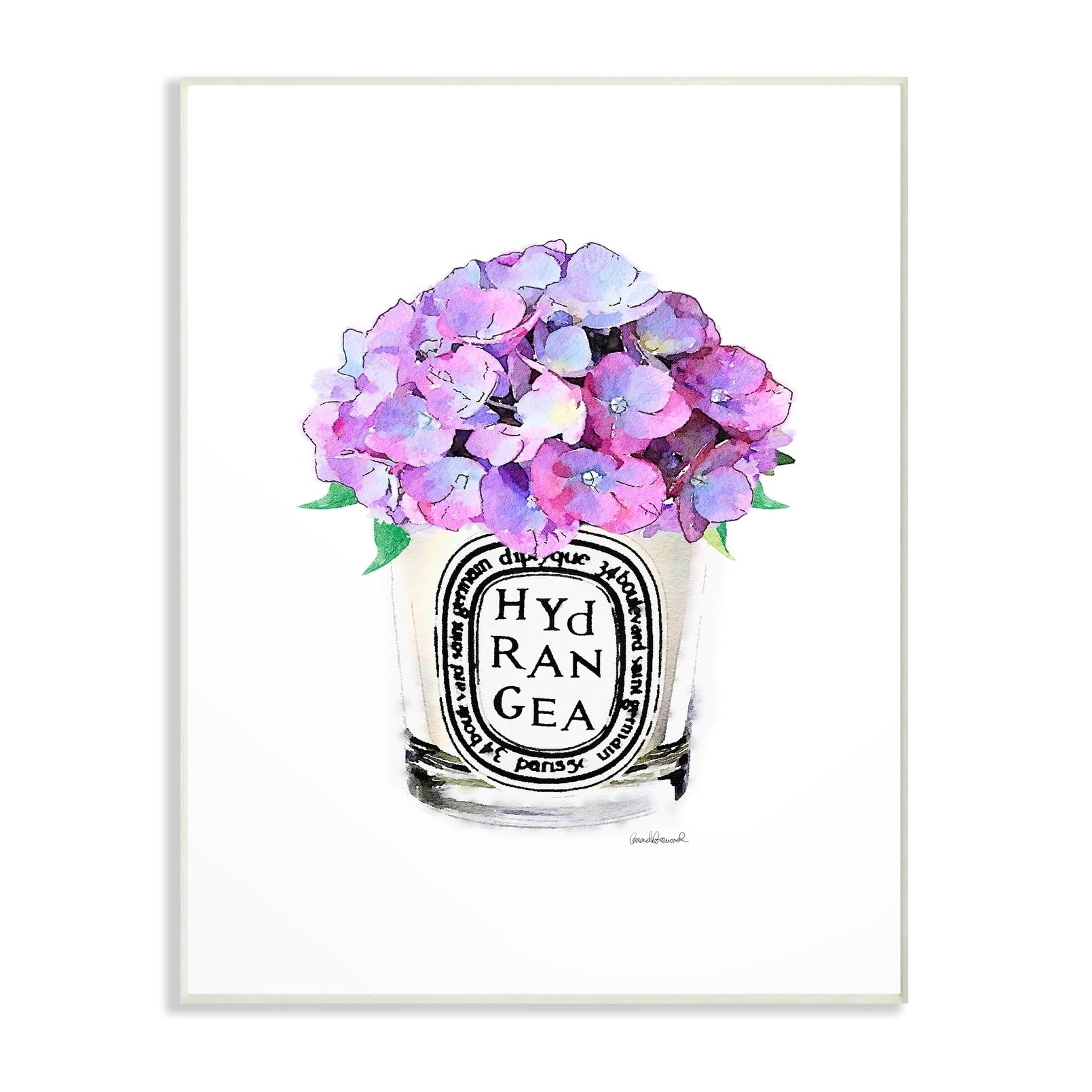 The Stupell Home Decor Watercolor Fashion Vase with Purple Hydrangea Flowers Wall Plaque Art