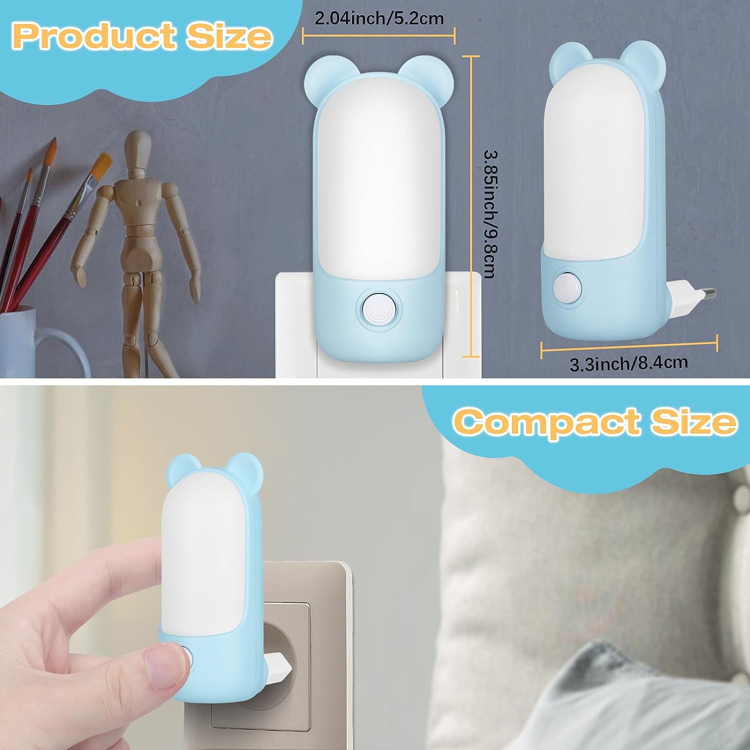 Night Light Electric Socket, Children's Night Light with 2 Modes, LED Breastfeeding Night Lamp for Bedroom Decoration, Baby Wall Night Light for Stairs/Hallway/Kitchen