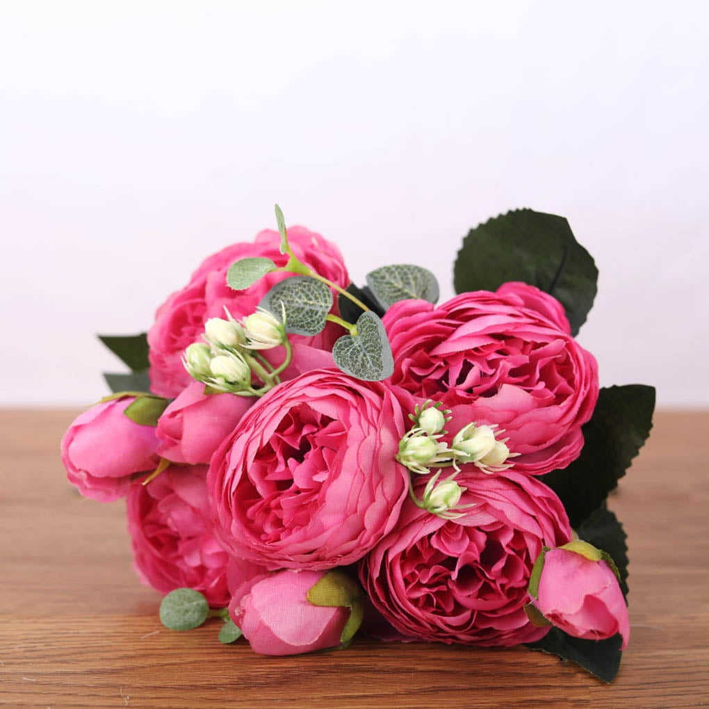 30cm Rose Pink Silk Peony Artificial Flowers Bouquet 5 Big Head and 4 Bud  Cheap Flowers for Home Wedding Decoration indoor rose red