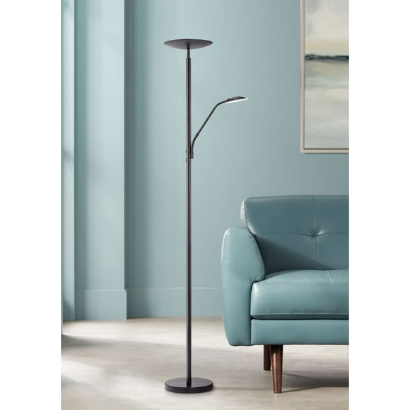360 Lighting Modern Floor Lamp with Reading Light LED 71.5" Tall Decker Black Metal Acrylic Diffuser for Living Room Reading Office