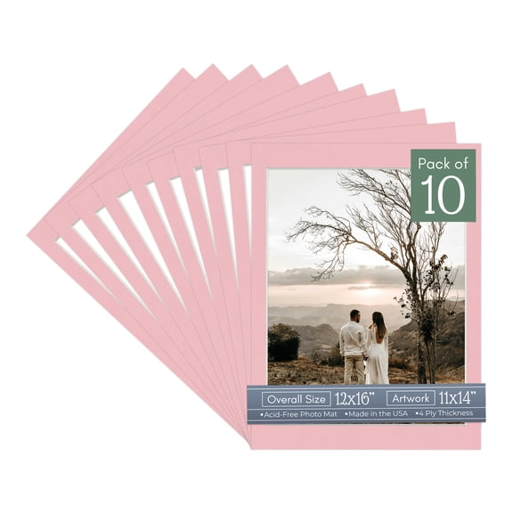 Soft Pink Picture Frame Mat for 12x16 Frames - Fits 11x14 Photos - 10 Mats