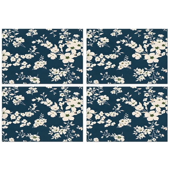 Pioneer Flower Floral Print Pattern Summer Placemats Table Placemats Set Of 4-Linen Kitchen Washable Placemats Table Mats 12x18 Inch Non-Slip Heat Resistant