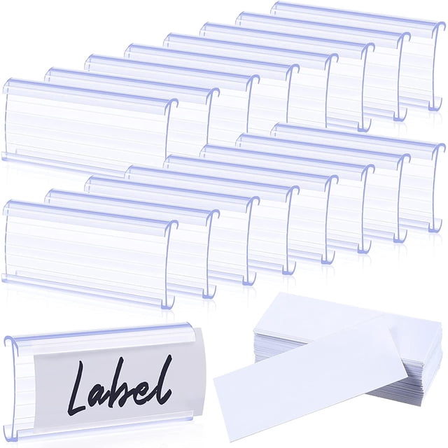 Paquete de 100 etiquetas de estante de alambre de metal estante de alambre estante de alambre de plástico Clip de estante Metro Clip de etiqueta de estante con inserto de papel de etiqueta se adapta JAMW Sencillez