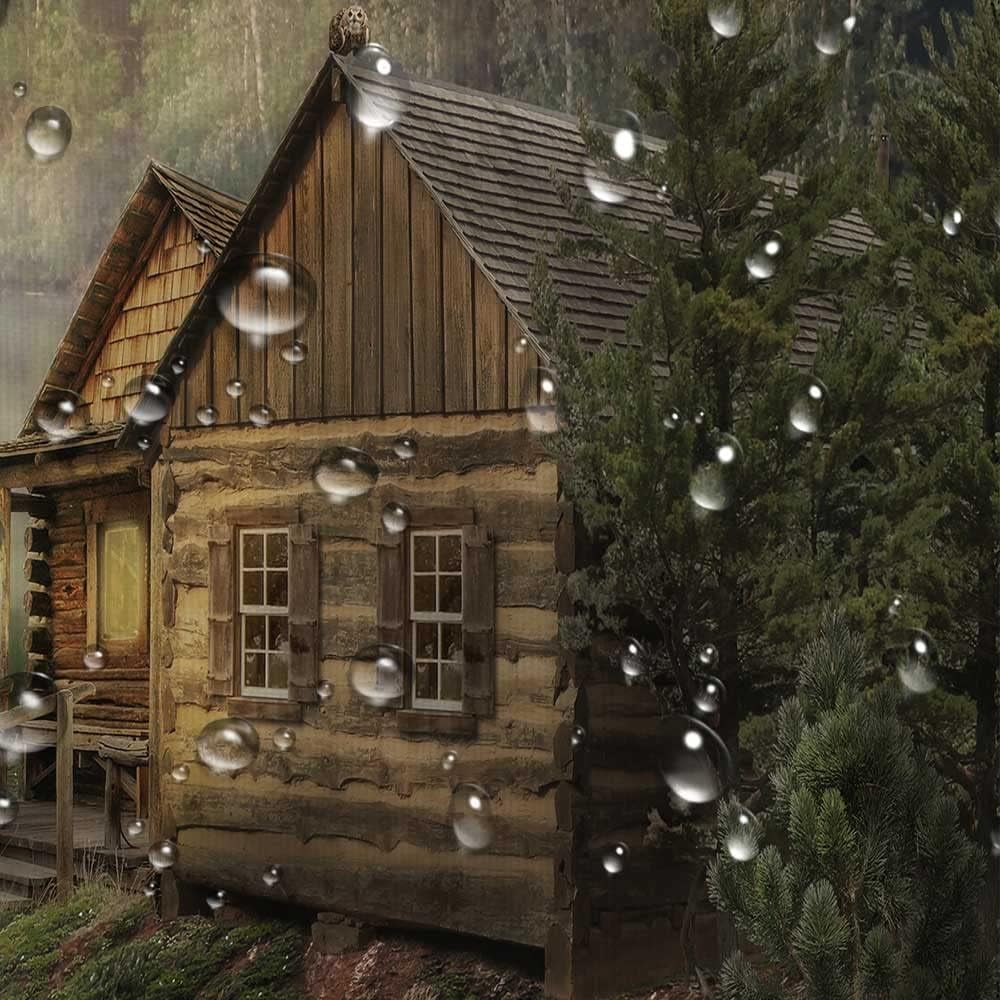 Forest Bear Shower Curtain, Vintage Cabin Country Natural Scenery Lake House Bath Curtain, Wildlife Farm Animals Camping Decor Fabric Bathroom Set with Hook 60x70
