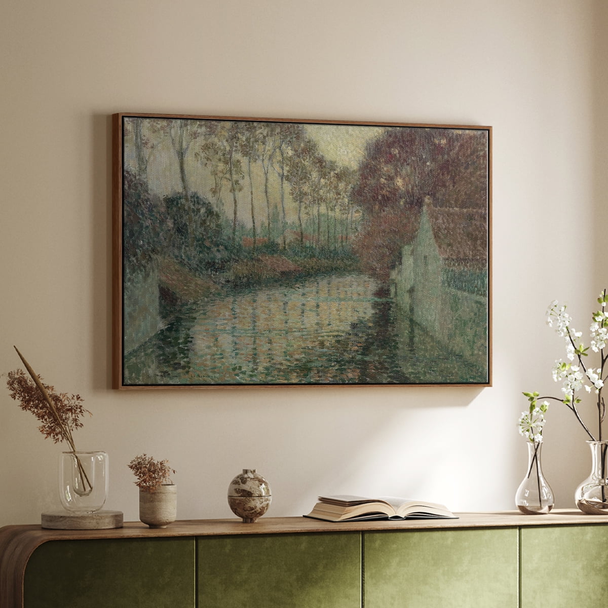 Vintage Landscape-CCCXXV By Wexford Home Framed in Walnut Wood Gallery Wrapped Canvas 25 in. x 37 in.