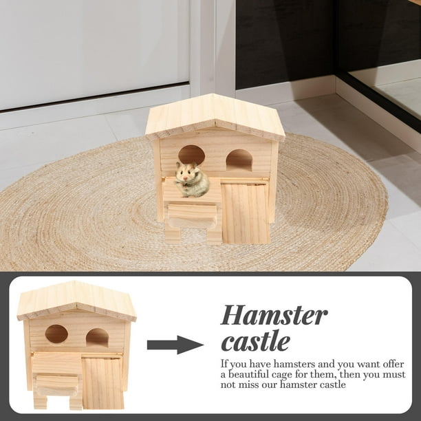 unbranded Castillo Para Mascotas Pequeñas De Madera Color Amarillo Con Doble Para Chinchillas Y Hámsters