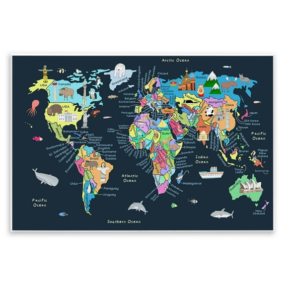 Stupell Industries Detailed Countries Map Education Painting Unframed Art Print Wall Art, 15 x 10