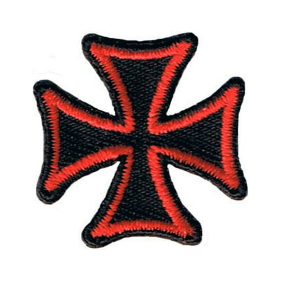 1" Red On Black Maltese Cross Patch Biker Symbol Embroidered Iron On Applique