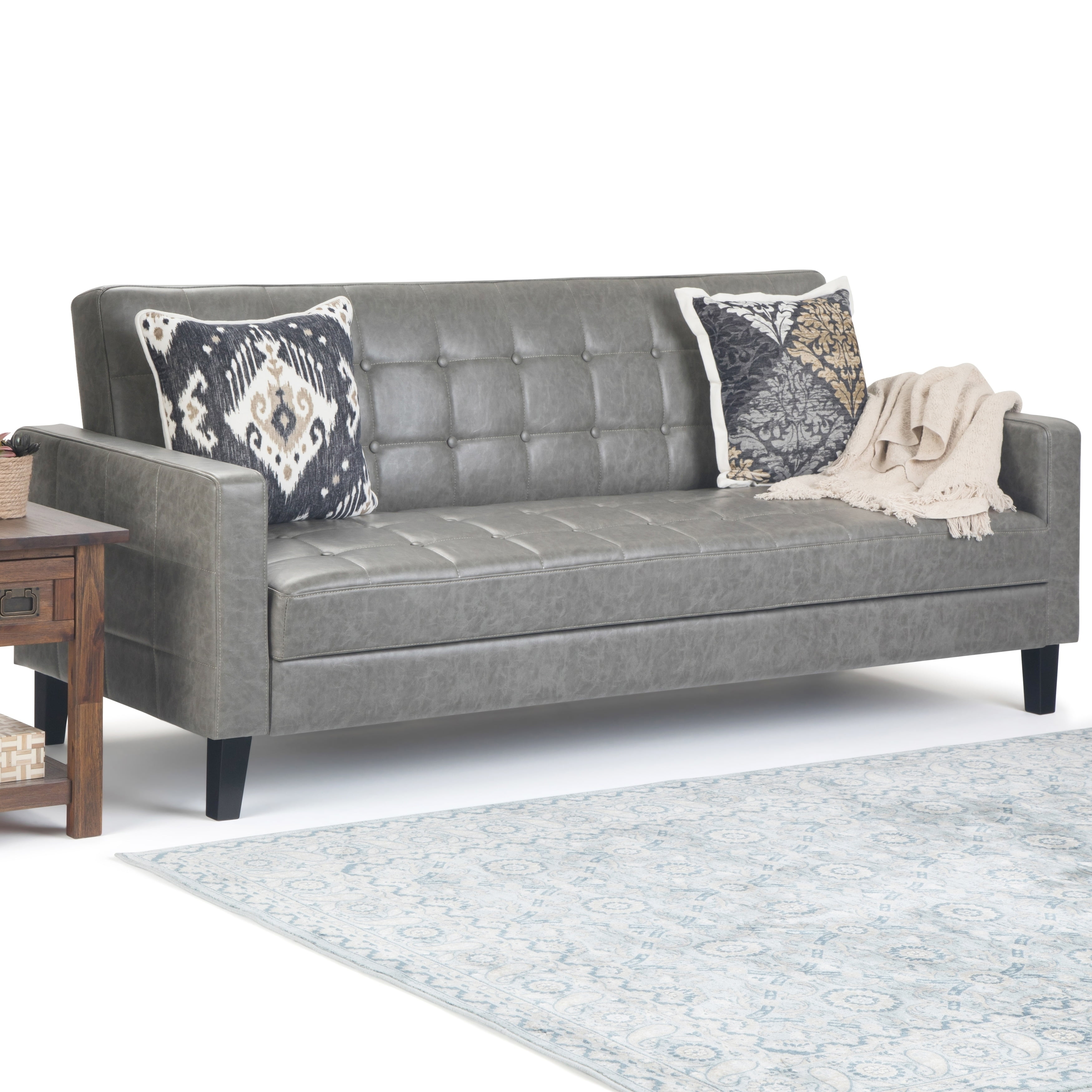 Wyndenhall Mey Contemporary 79 Inch Wide Tufted Sofa Bed In Wyndenhall Mey Contemporary 79 Inch Wide Tufted Sofa Bed In Distressed Taupe Faux Leather