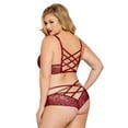thumbnail image 2 of Womens Plus Size Lace Bralette Set- Rose Lace Bra Top and Lattice Back Panty Lingerie, 2 of 3
