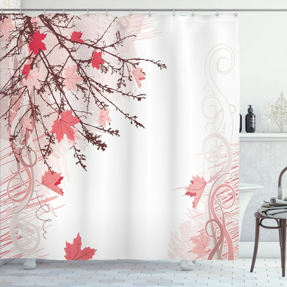 Ambesonne Nature Shower Curtain, Fall Earth Tones Autumn Leaf, 69"Wx75"L, Dark Coral