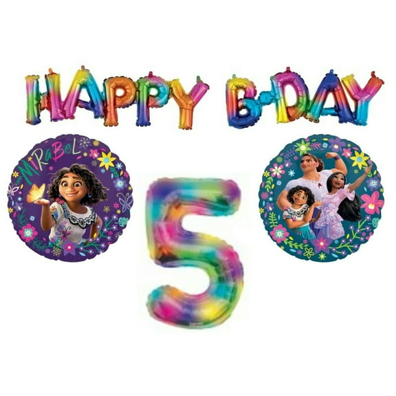 Encanto 5th Happy B-Day Birthday Rainbow Party Balloons Decorations Supplies Movie