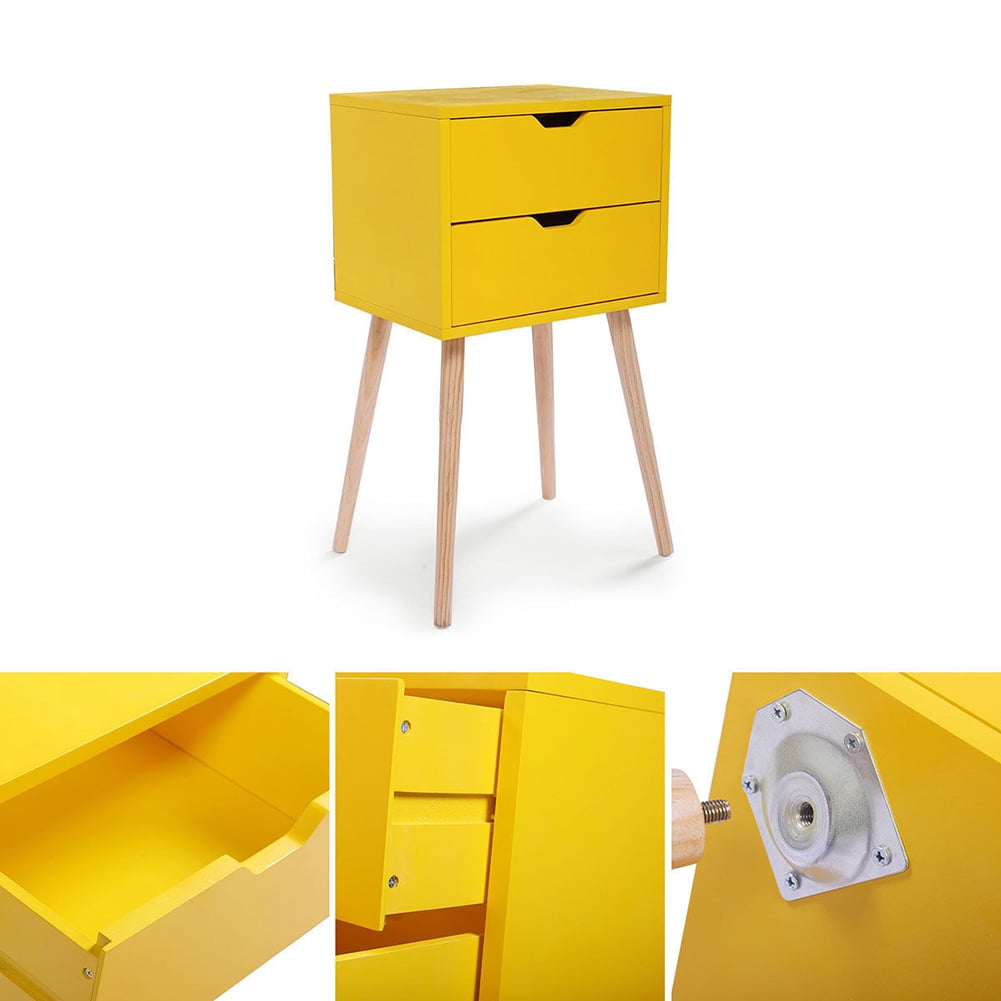 Kadyn Mid Century Modern Wood Nightstand Side Table for Bedroom, Storage Drawer Bedside End Table for Nursery, 2 Drawer, Set of 2
