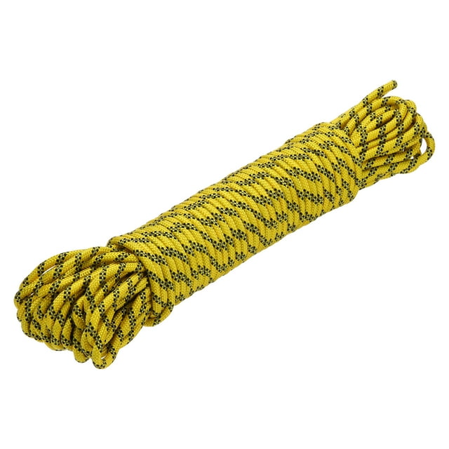 Uxcell 1Pc Polypropylene Rope Diamond Braid Nylon Cord High Strength 1/4" x 98ft Yellow, Black