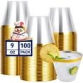 thumbnail image 3 of 100 Pack 12 oz Disposable Plastic Cups Clear Tumblers with Gold Rim for Wedding Thanksgiving Christmas Party Supplies, 3 of 4