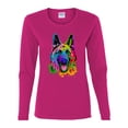 thumbnail image 2 of Colorful Happy German Shepherd Dog Animal Lover Womens Graphic Long Sleeve T-Shirt, Fuschia, Small, 2 of 3