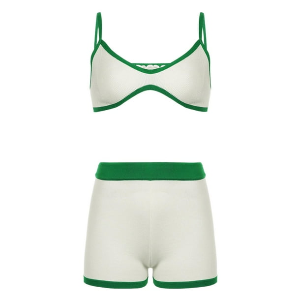 Conjunto de dos piezas para mujer, ropa de dormir, ropa de calle, traje de playa de verano, cintura alta, pantalones cortos S