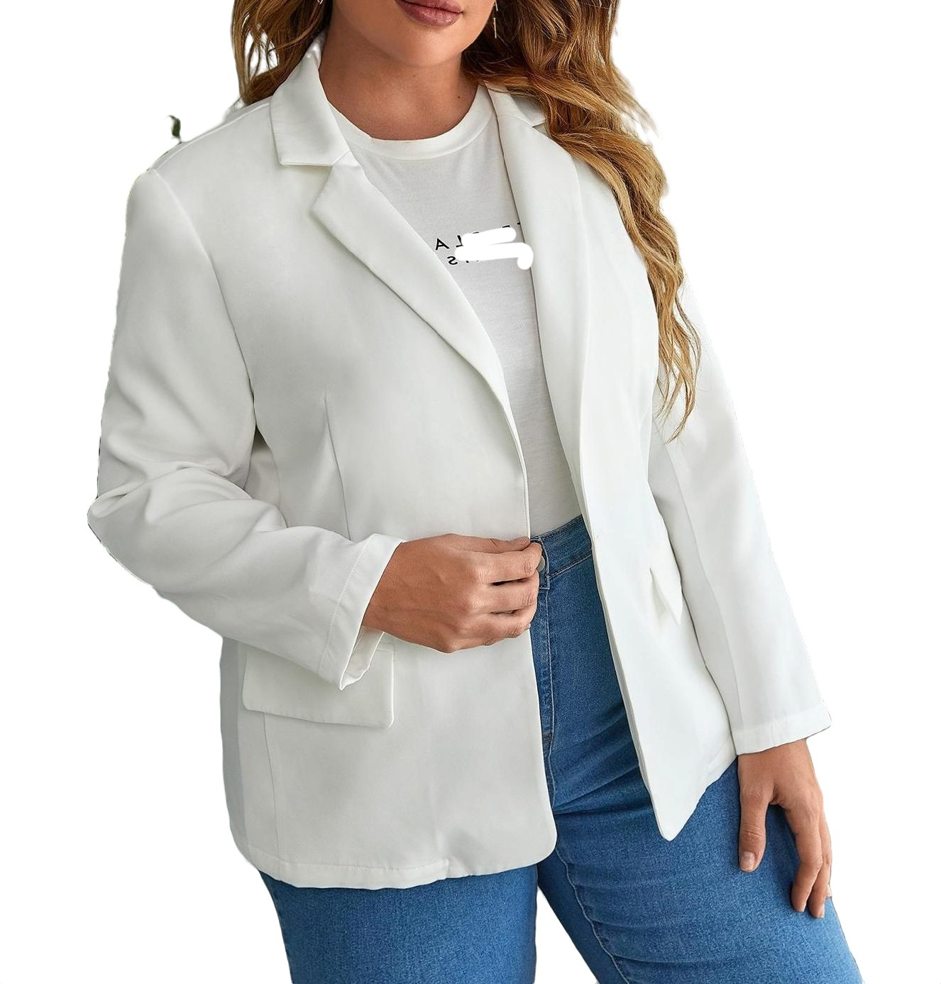 Casual Lapel Regular Long Sleeve White Plus Size Blazers (Women's