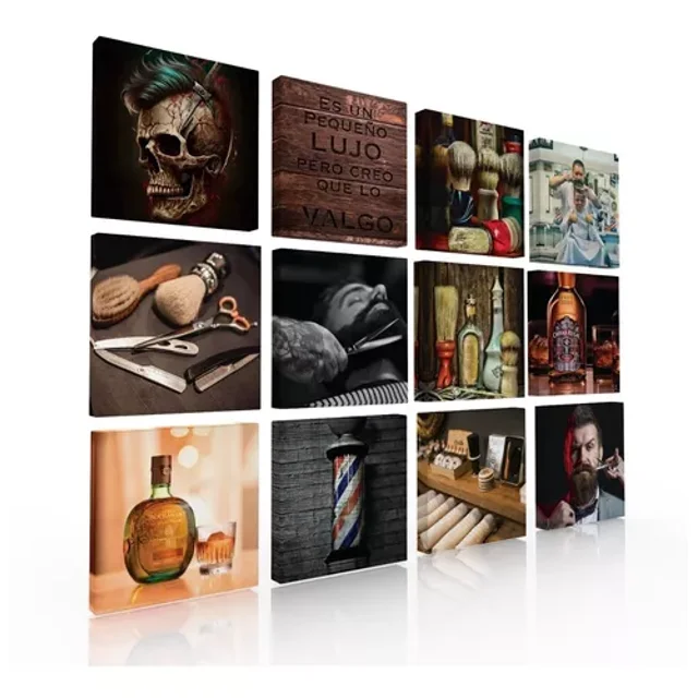 Set De 12 Cuadros Decorativos Para Barberia