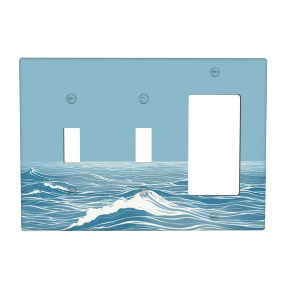 Hand Drawing Wave Sea Switch Cover Decorative Wall Plate 3-Gang 2-Toggle 1-Decor Standard Size