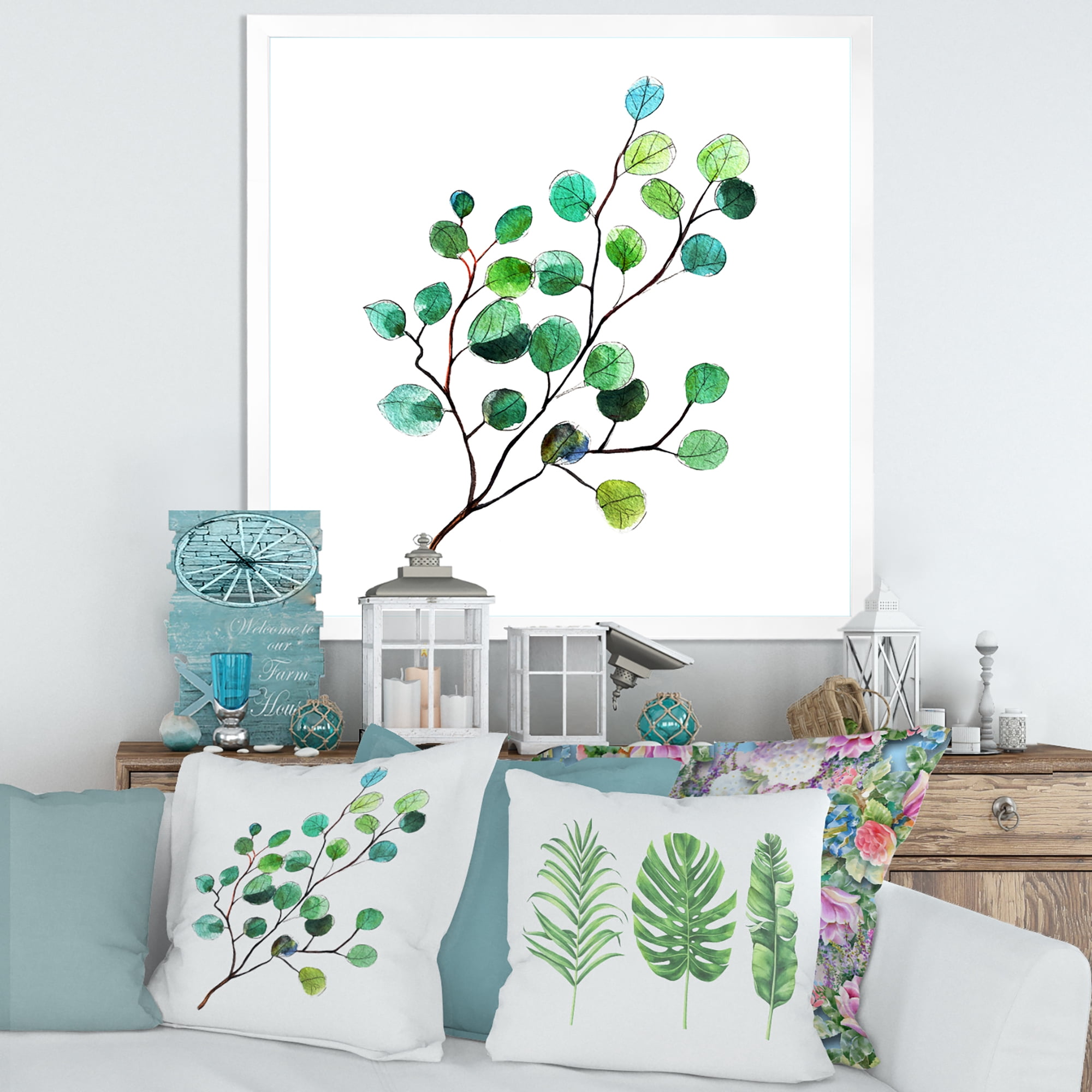 Designart 'Young Eucalyptus Branches and Leaves IV' Traditional Framed Art Print