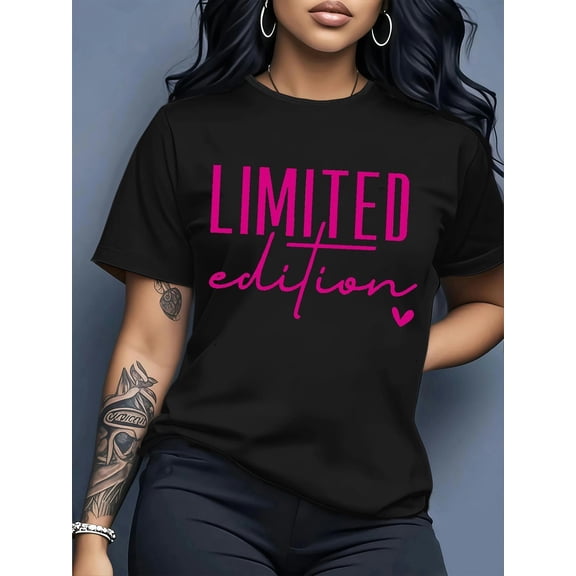 Women's Limited Edition Graphic T-Shirt, Casual Short Sleeve Crew Neck Tee, Soft Breathable Everyday Top, Minimalist Typography Print Shirt, Fashion Gift for Her, Comfortable Summer Casual Wear
