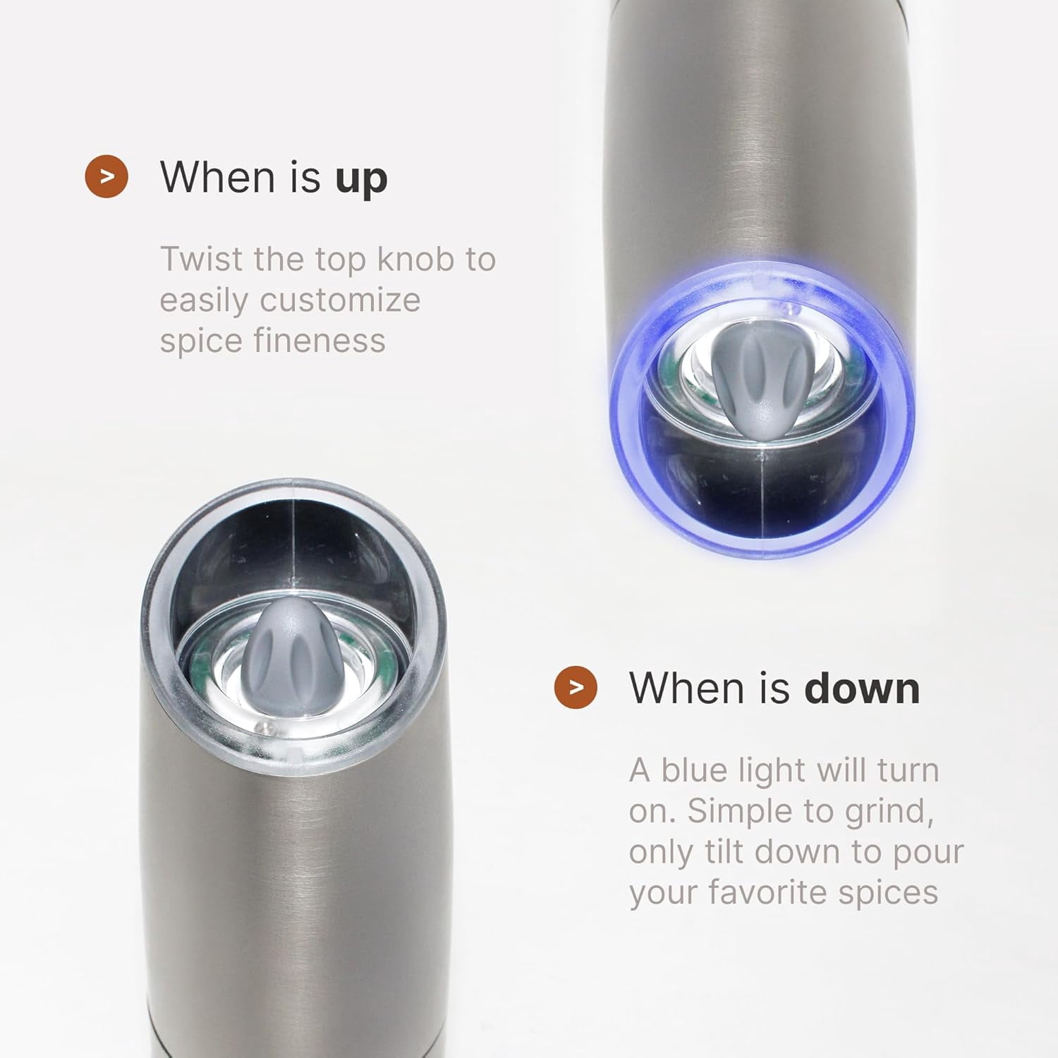 JS Gourmet Automatic Electric Silver Pepper and Salt Shaker Grinder Mill with LED light, Adjustable Coarseness (2 pack)