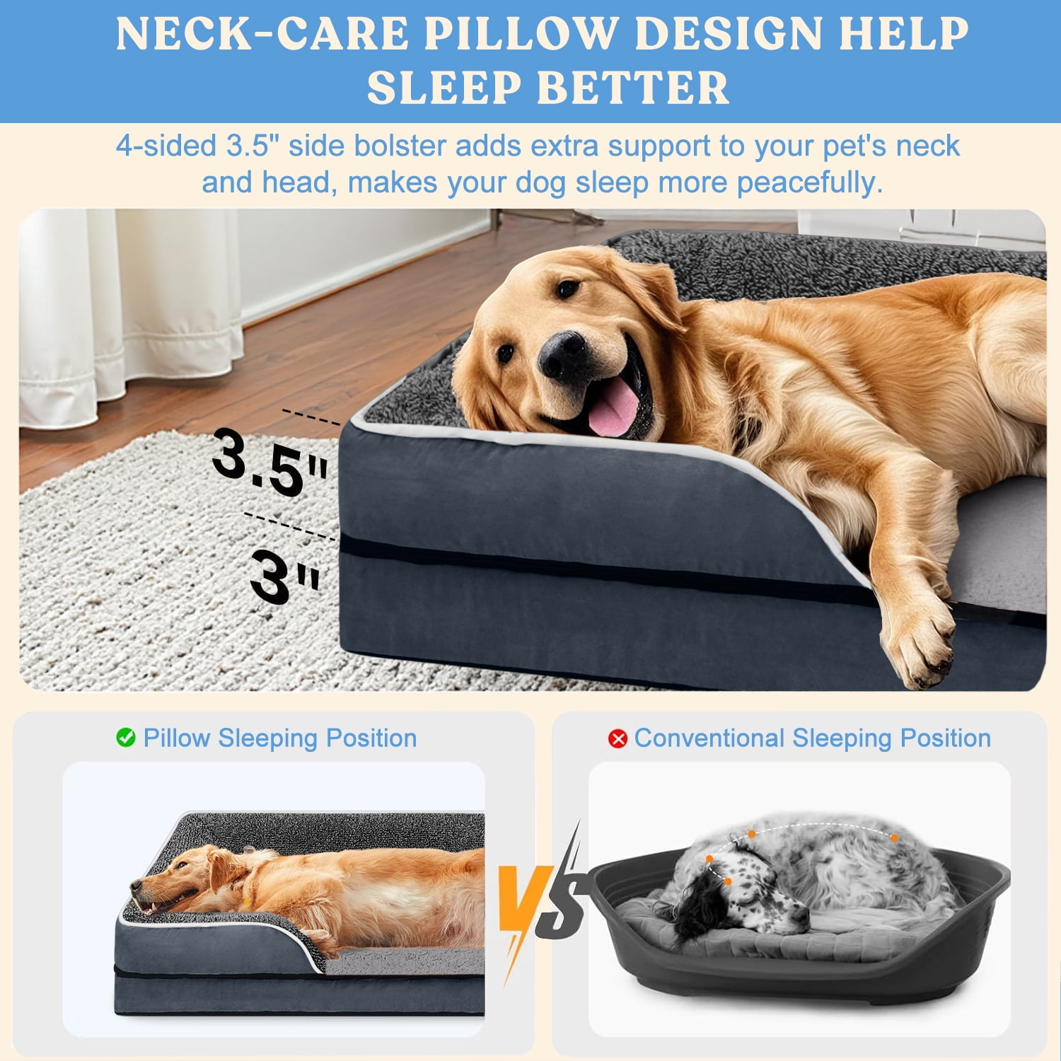 PayUSD Dog Bed for Large Medium Small Dogs Orthopedic Pet Dog Sofa Bed with Removable and Washable Cover S to XL