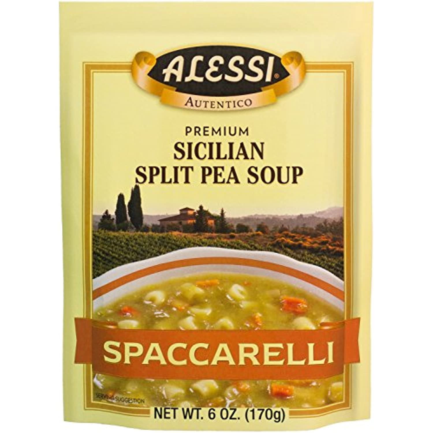 Alessi Autentico Premium Soups, Traditional Flavors, 6Oz (Sicilian Split Pea, Pack Of 6)