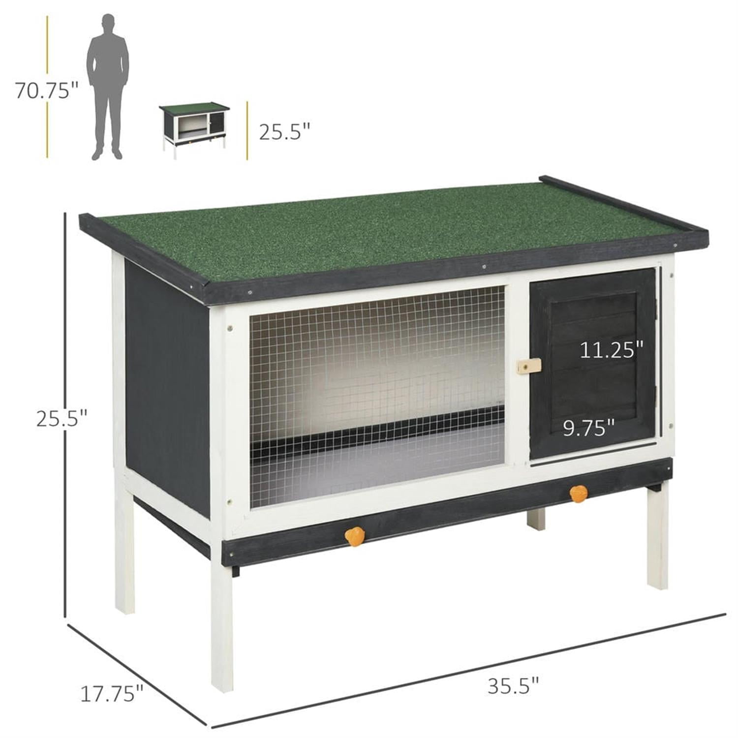 Kadyn 35" Wooden Rabbit Hutch with Slide-out Tray and Openable Roof, Outdoor Small Animal Habitat Enclosure Bunny Cage for Bunnies, Guinea Pigs, Gray