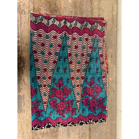 Reversible Gudari Quilted Cotton Stitched Blanket Kantha Work Throw Sleeping Mat