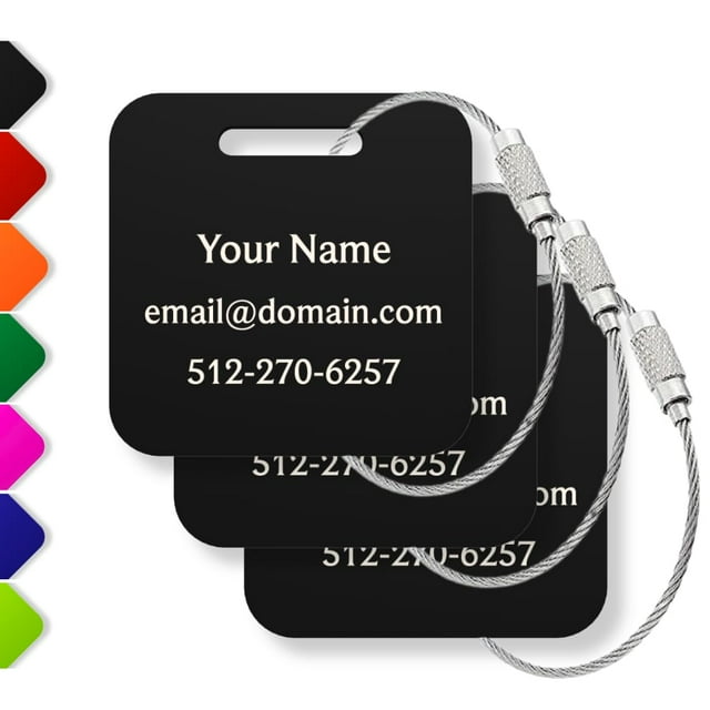 Etiquetas de equipaje Legit 3D personalizadas (paquete de 3 o 6), impermeables, negras