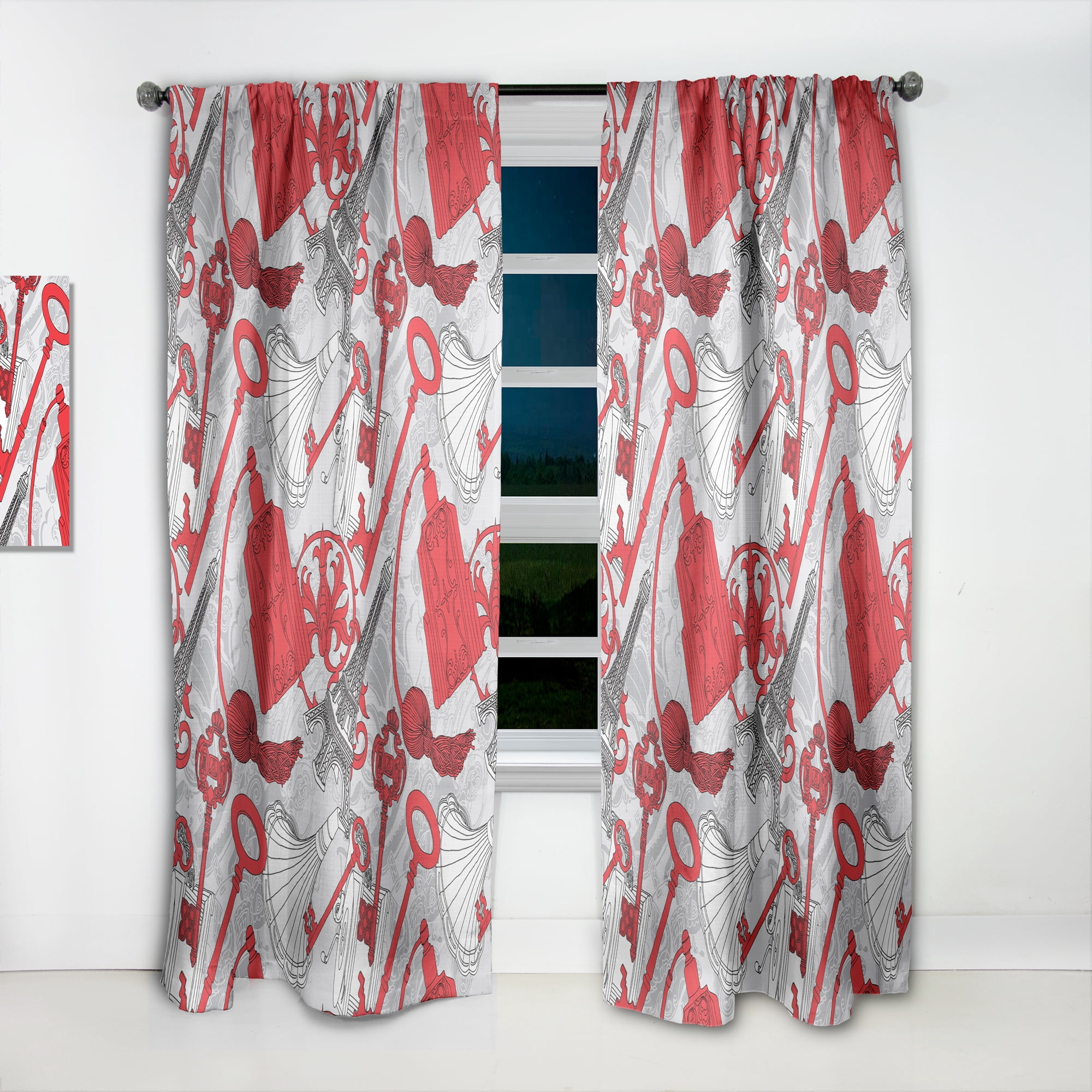 Designart 'Red Keys With Paris Eiffel Tower' Cityscapes Curtain Panel