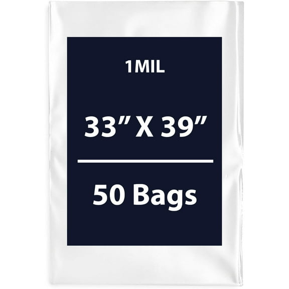 Clear Flat Poly Bags, 1Mil 33" X 39" & 50 Bags | Low-Density Polyethylene (LDPE), Flat Open Top Plastic Packaging Packing | Flexible and Durable Plastic Bags