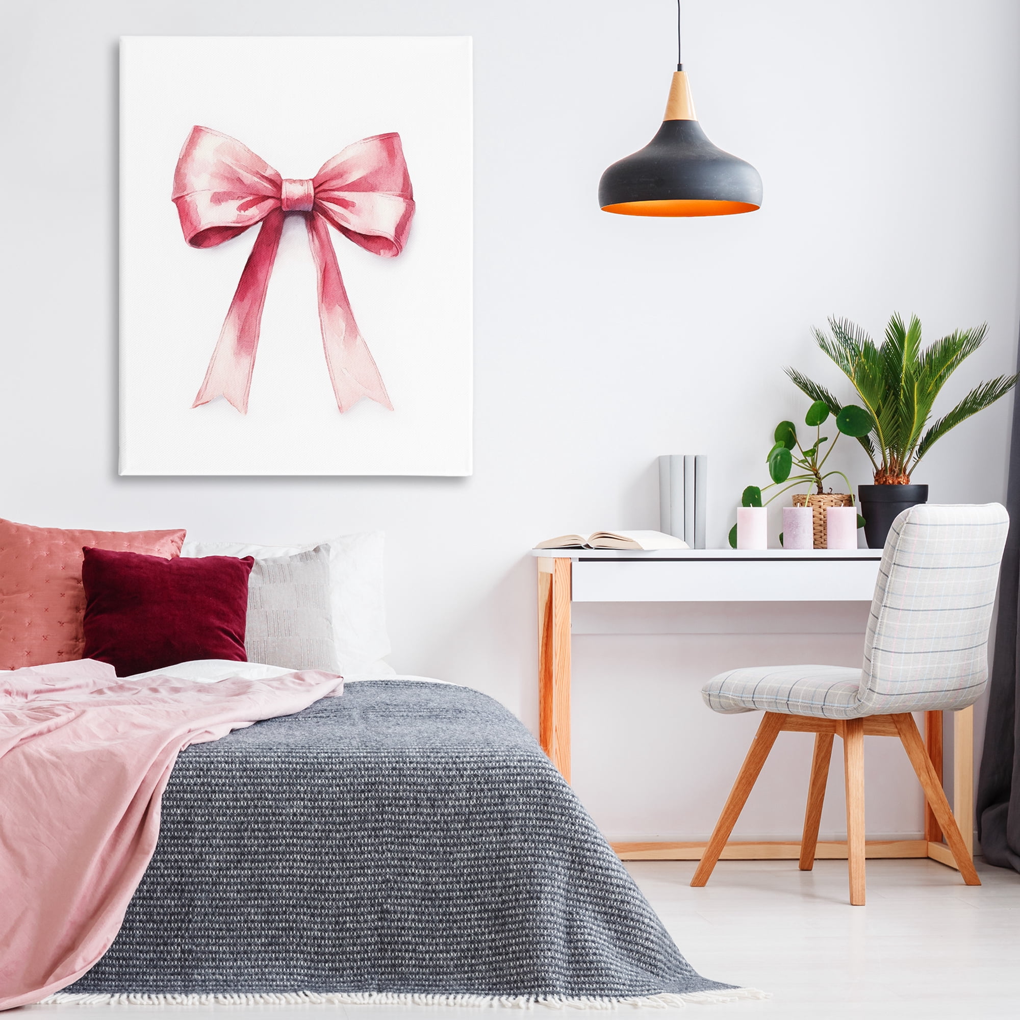 Stupell Industries Delicate Pink Bow Fashion Painting Wrapped Canvas Art Print Wall Art, 36 x 48