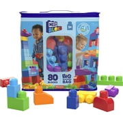 MEGA BLOKS Fisher-Price Toy Blocks Blue Big Building Bag with Storage (80 Pieces) for Toddler