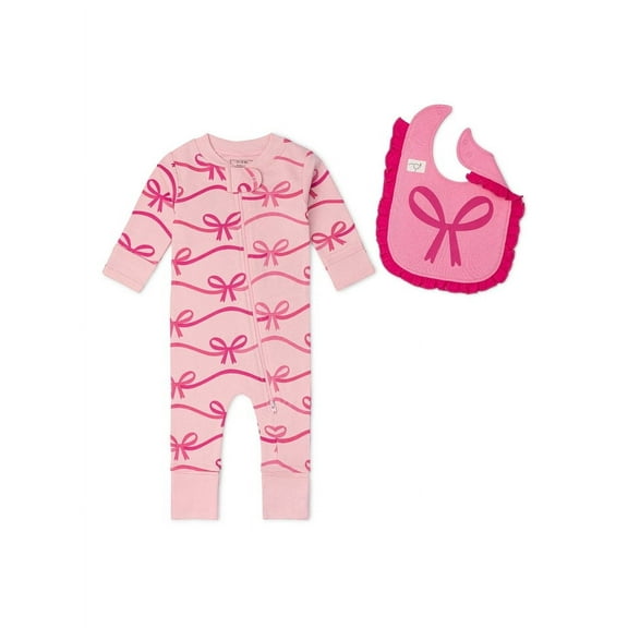 Paris Hilton x Monica Andy Organic Cotton Baby Ruffle One-Piece and Bib Set, Sizes 0/3 Months-18 Months