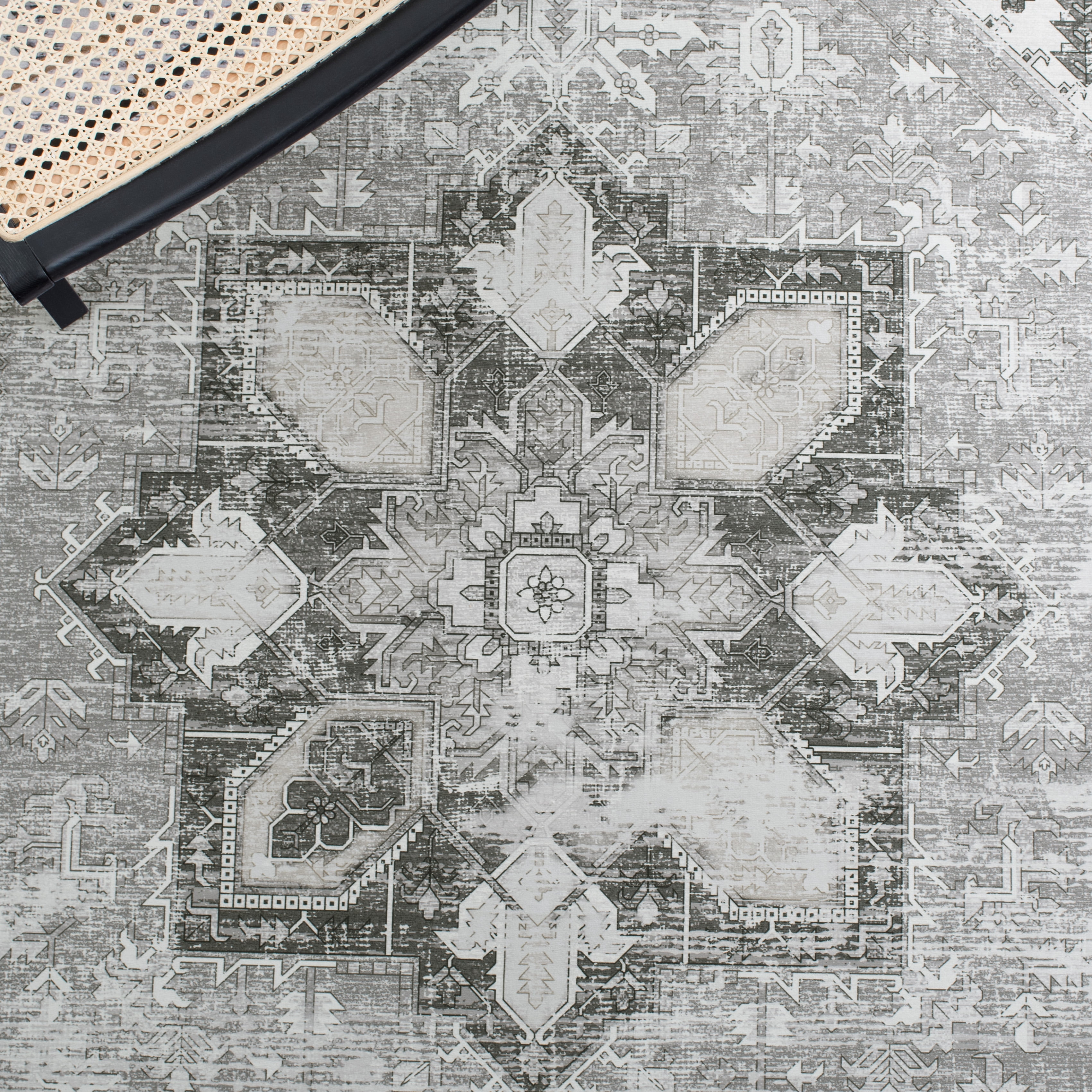 SAFAVIEH Tucson Jayla Oriental Machine Washable Area Rug, Dark Sage/Ivory, 4' x 4' Round