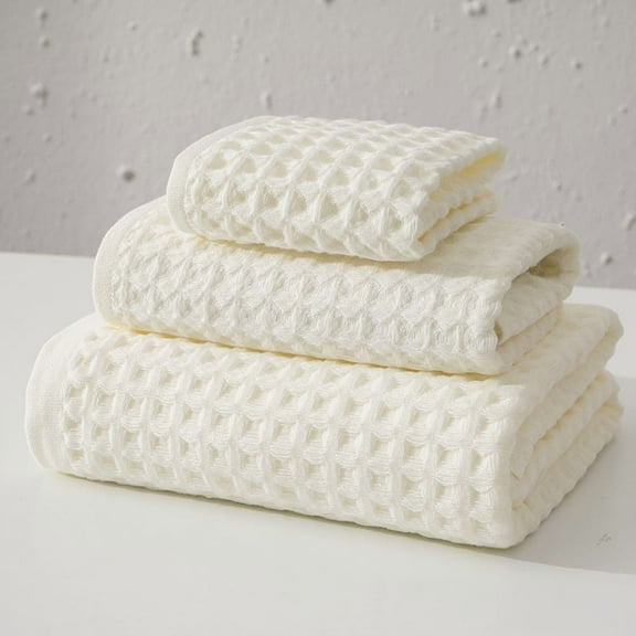 suxuMhao Waffle Cotton Towel Set of 2 - 13.4x29.13in (34x74cm), White, Soft & Comfortable Cotton with Strong Water Uptake, Durable ,Suitable for bathrooms, hotels, and gyms etc
