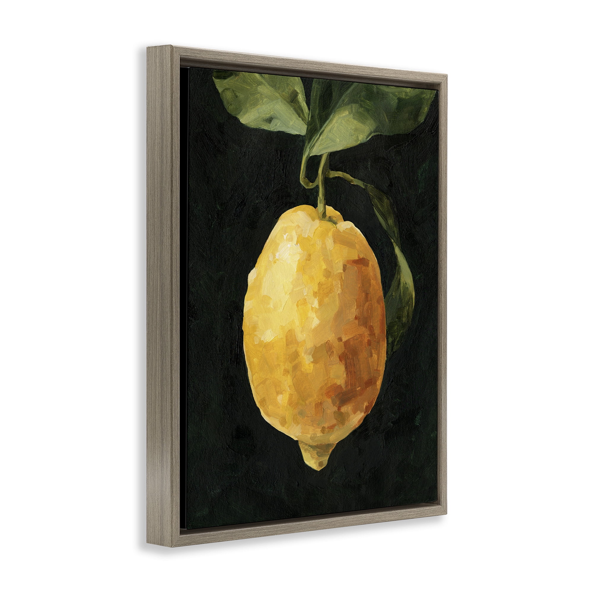 Stupell Industries Abstract Lemon on Vine Food & Beverage Painting Brown Floater Framed Canvas Art Print Wall Art, 17 x 21