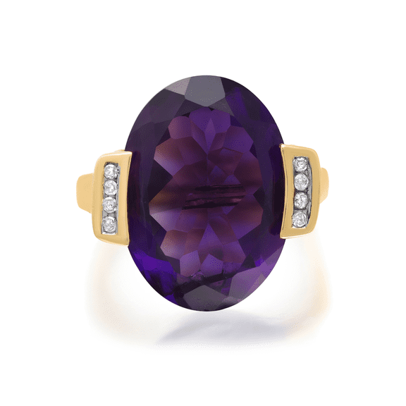11.00Cttw Oval Amethyst & Diamond Cocktail Ring 14K Yellow Gold Size 5.75