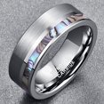 thumbnail image 2 of 8MM Men's Natural Abalone Shell Tungsten Carbide Ring Brushed Finish Polished Center Flat Edges Comfort Fit Size 7 to 12, 2 of 3