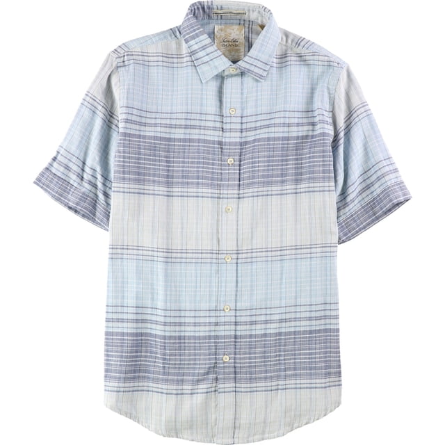 Tasso Elba - Camisa con botones a cuadros teñida cruzada para hombre, azul, mediano