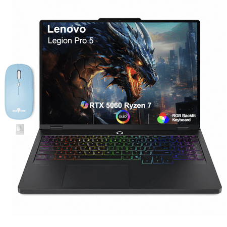 Lenovo Legion Pro 5 AI Gaming Laptop 16.0in 165Hz OLED WQXGA Display (AMD Ryzen 7 8745HX, NVIDIA GeForce RTX 5060 8GB, 64GB DDR5, 2TB PCIe SSD, RGB KB, WiFi 7, Win 11 Home) w/Dockztorm Wireless Mouse