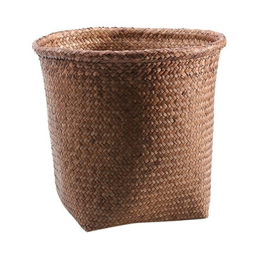 Mrzhqd Storage Organization Can Woven Waste Wastebasket Garbage Rattan Bedroom Bathroom Straw Kitchen Small Office Rubbish Cans