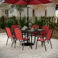 thumbnail image 2 of Flash Furniture 7 Piece Commercial Grade Patio Dining Set with Tempered Glass Patio Table and 6 Chairs with Red Flex Comfort Material Seats and Backs, 2 of 10