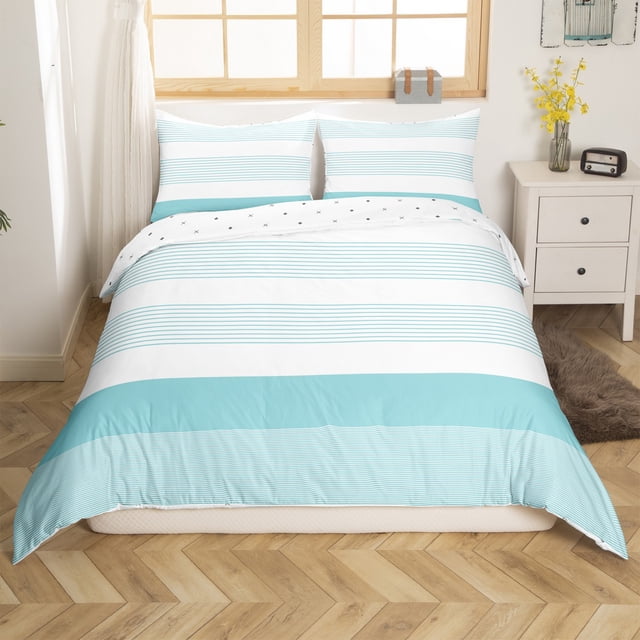 Erosebridal Housse de Couette à Rayures Modernes pour Ados Simple, Housse de Couette Géométrie Abstraite Simple, Bleu, Réversible 2 Pcs (Sans Couette)
