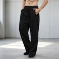 thumbnail image 4 of Qgtaibl Men's Wide Leg Sweatpants with Pockets Loose Fit Breathable Casual Workout Trousers Drawstring Elastic Waist Uncuffed Fall Joggers Black XS, 4 of 6